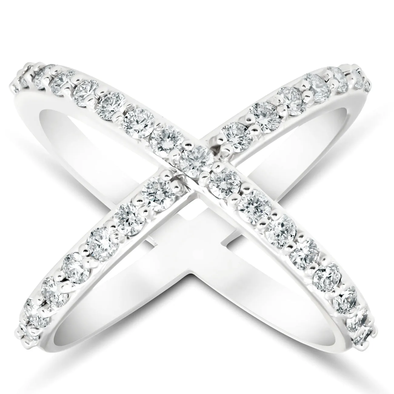 1 Ct Diamond X Ring Wide Womens Fashion Designer Band 14k White Gold Lab Grown