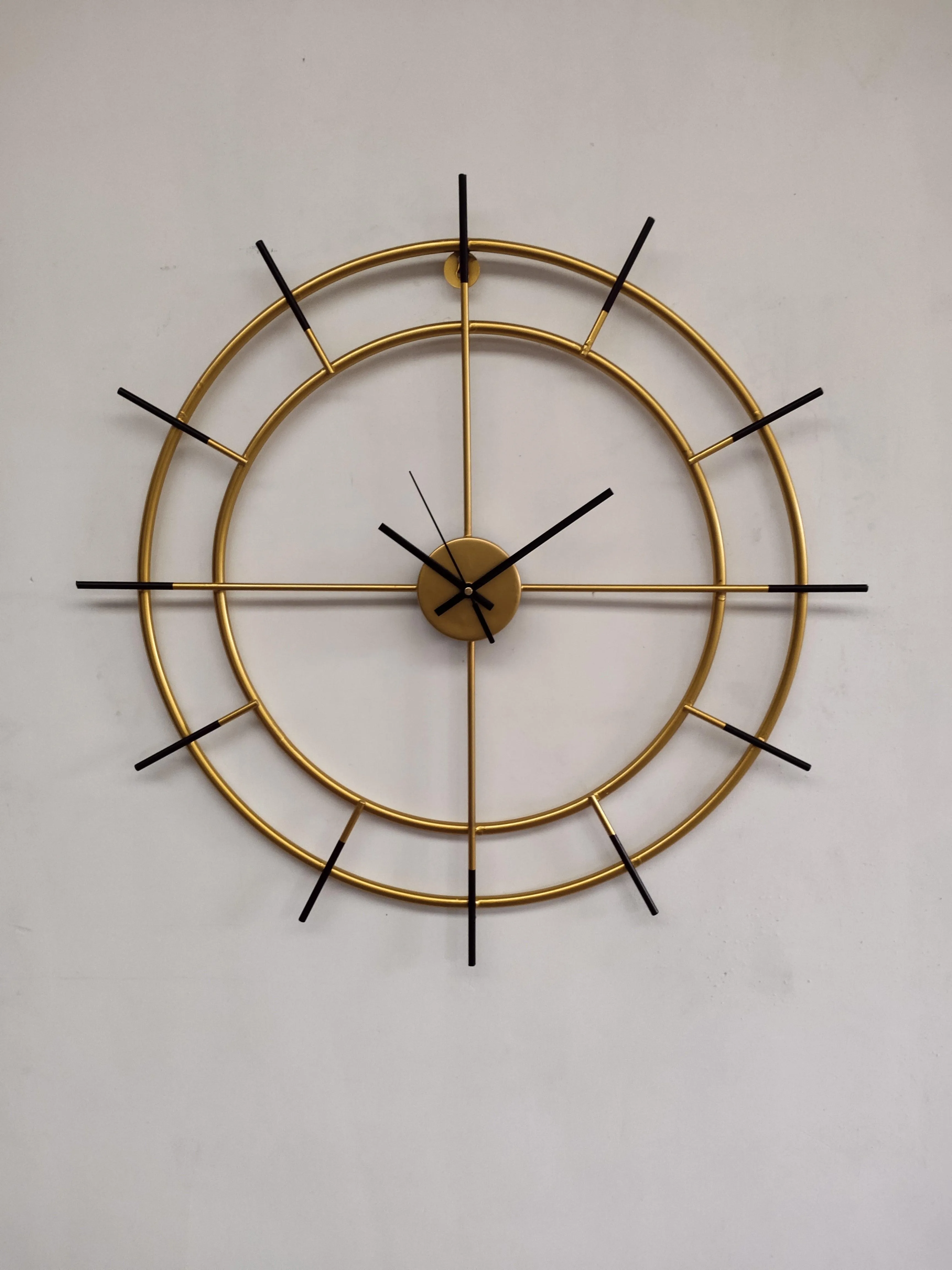 Black And Golden Metal Wheel Shaped Wall Clock  For Home & Living Room