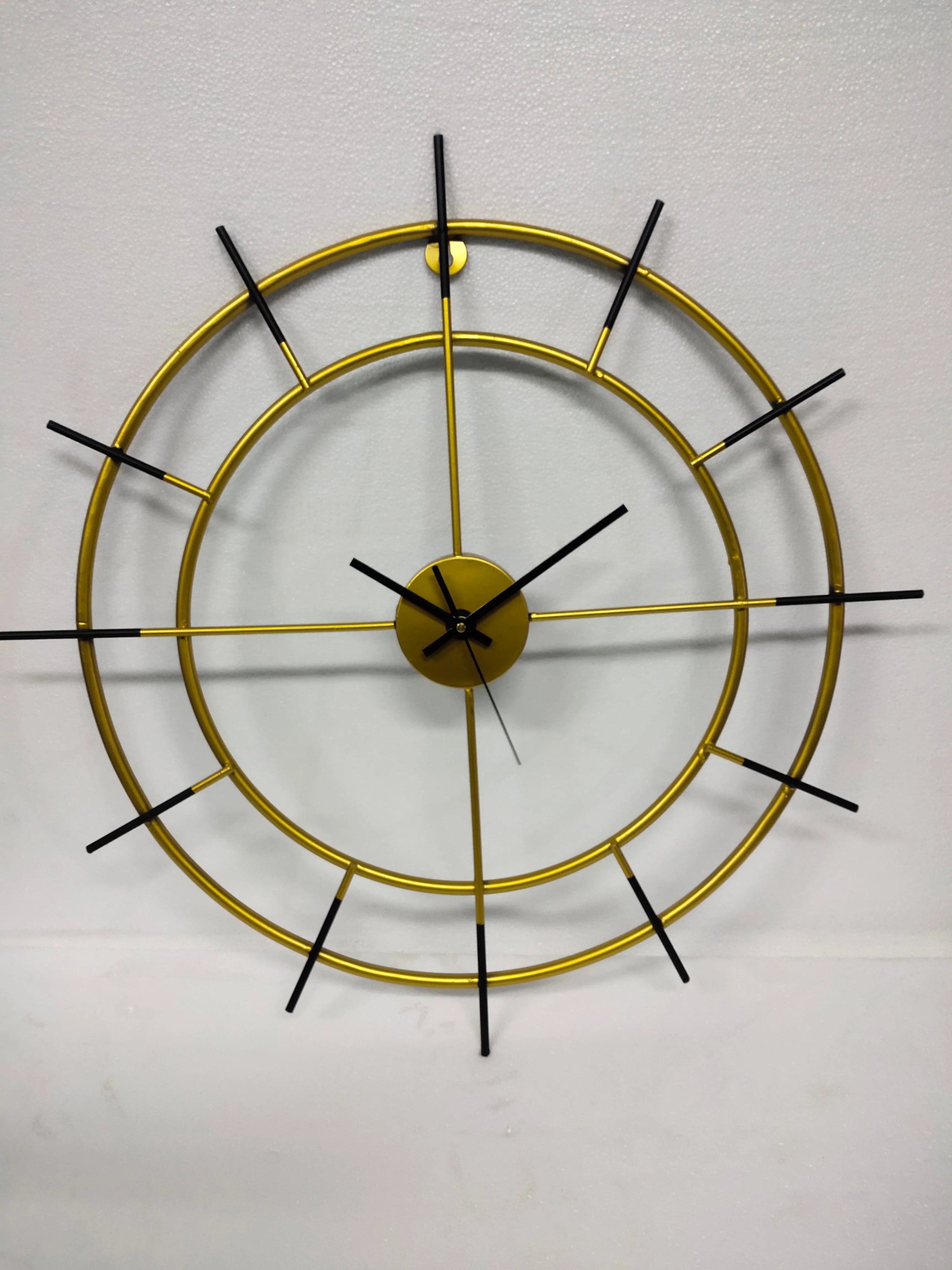 Black And Golden Metal Wheel Shaped Wall Clock  For Home & Living Room