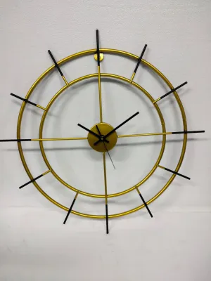 Black And Golden Metal Wheel Shaped Wall Clock  For Home & Living Room