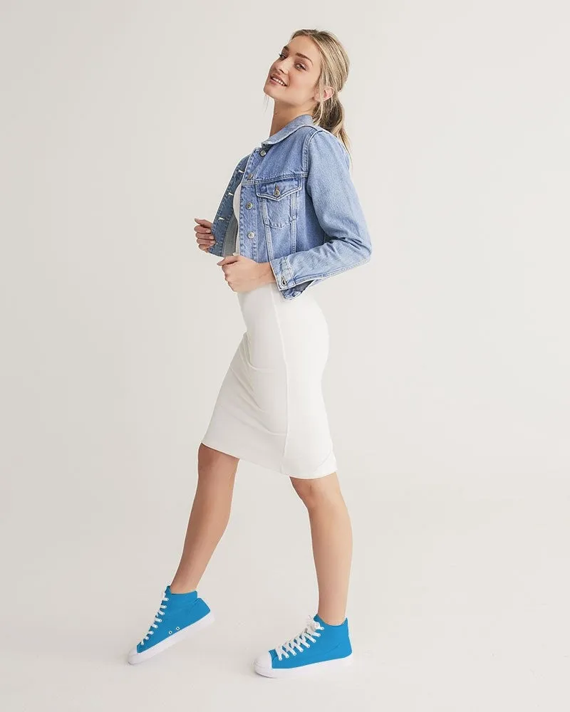 Bright Blue Cyan Women's High-top Canvas Sneakers | Women's | Bright Pure Blue Cyan | C100M25Y0K0