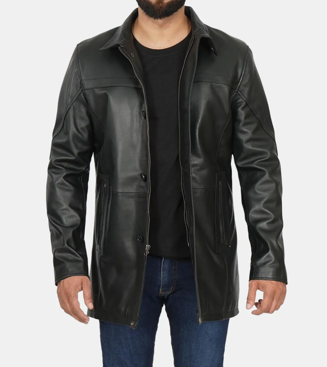Corbin Men's Black Waxed Leather Coat