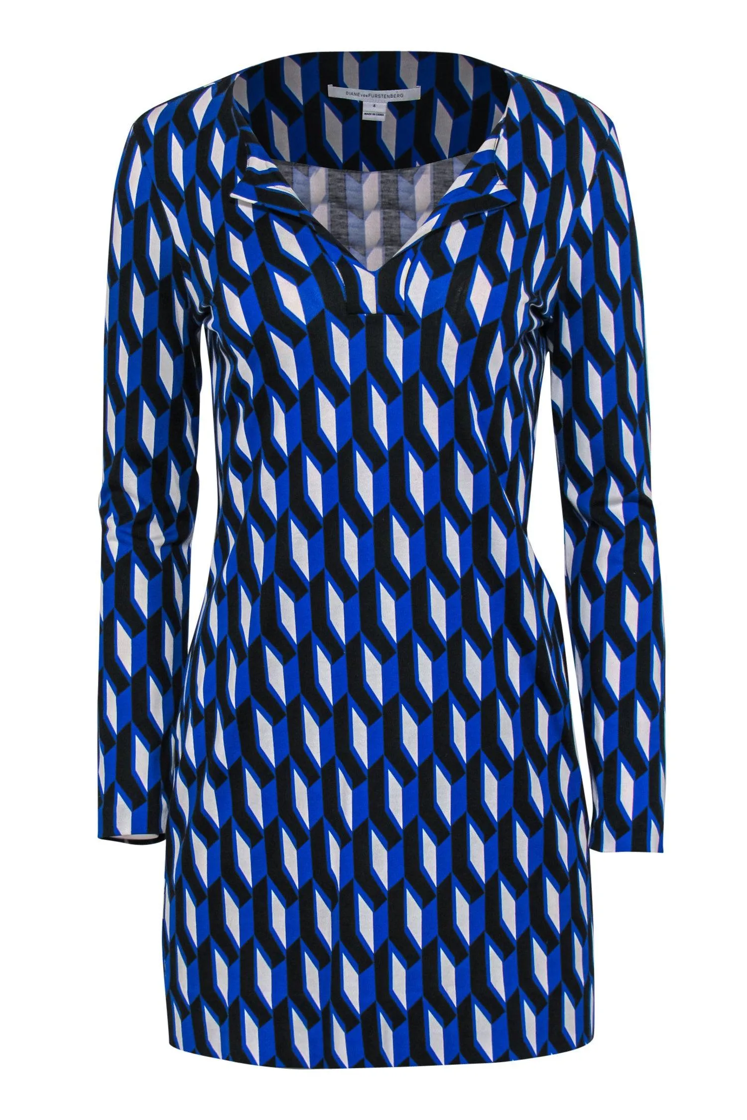 Diane von Furstenberg - Blue Geometric Printed Shift Dress Sz 4