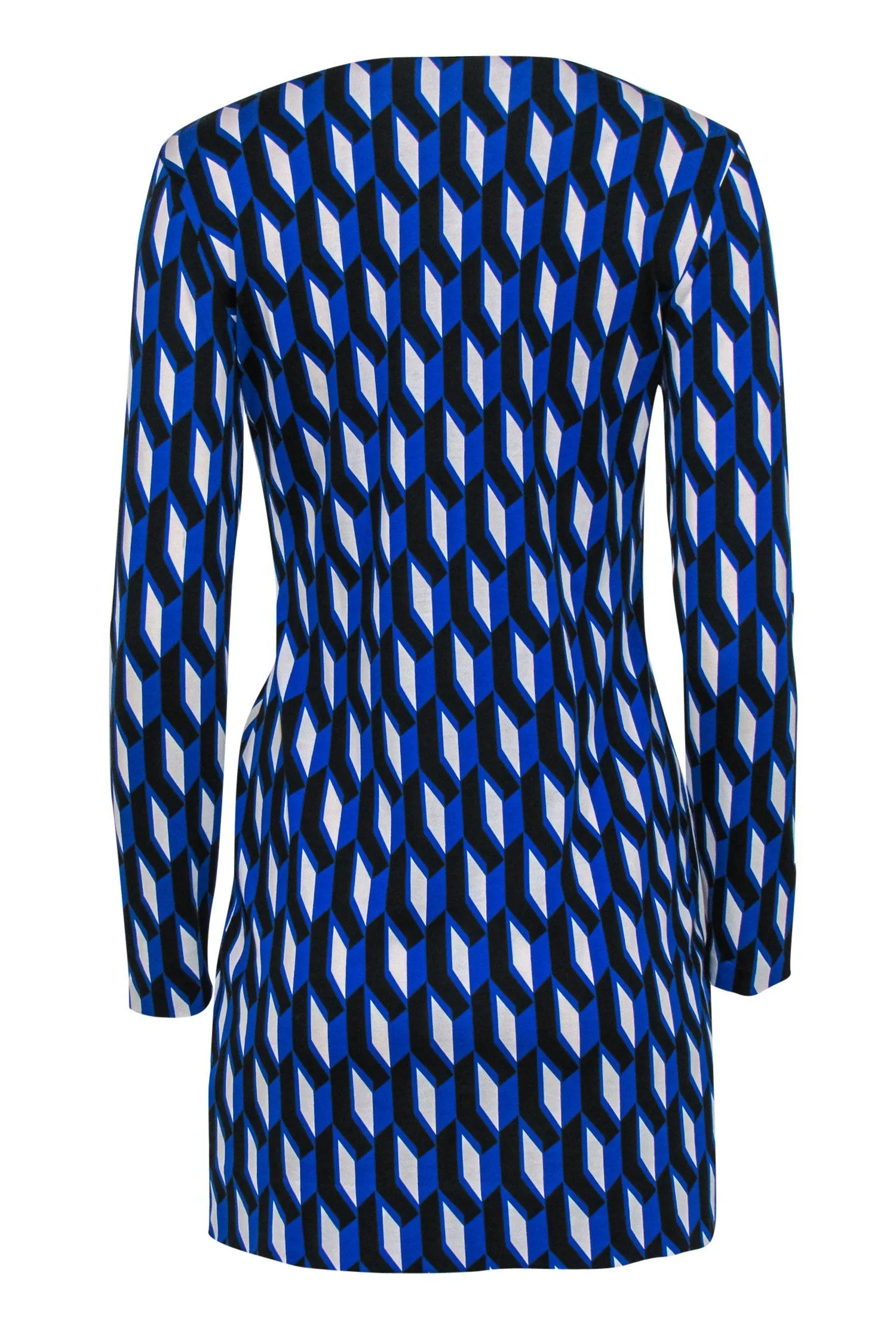 Diane von Furstenberg - Blue Geometric Printed Shift Dress Sz 4