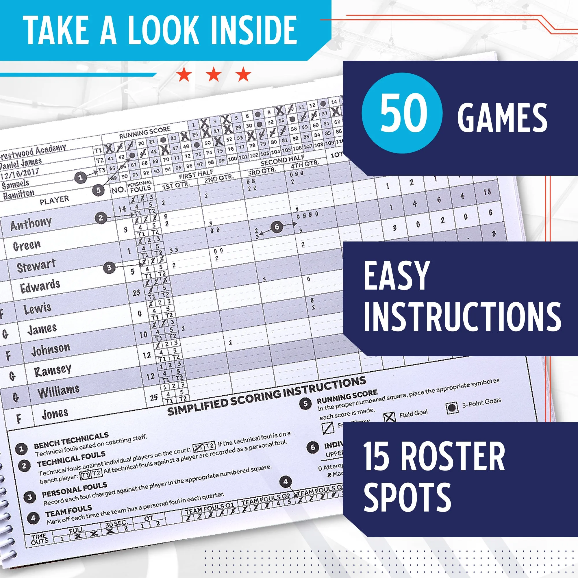 Elite Basketball Scorebook - 50 Games