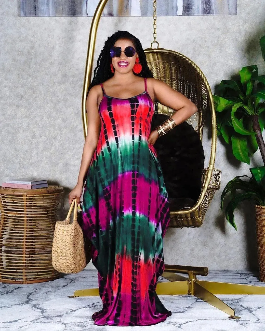 Fashion Casual Strap Tie-dye V-neck