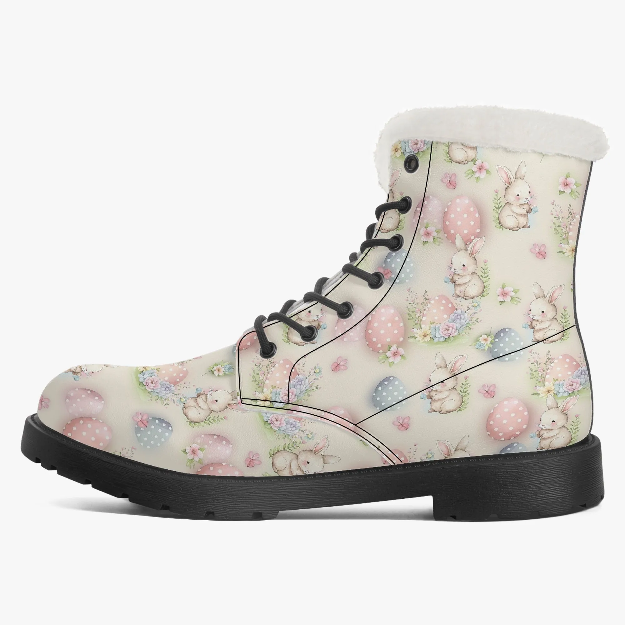 Faux Fur Leather Boots Cute Easter Print