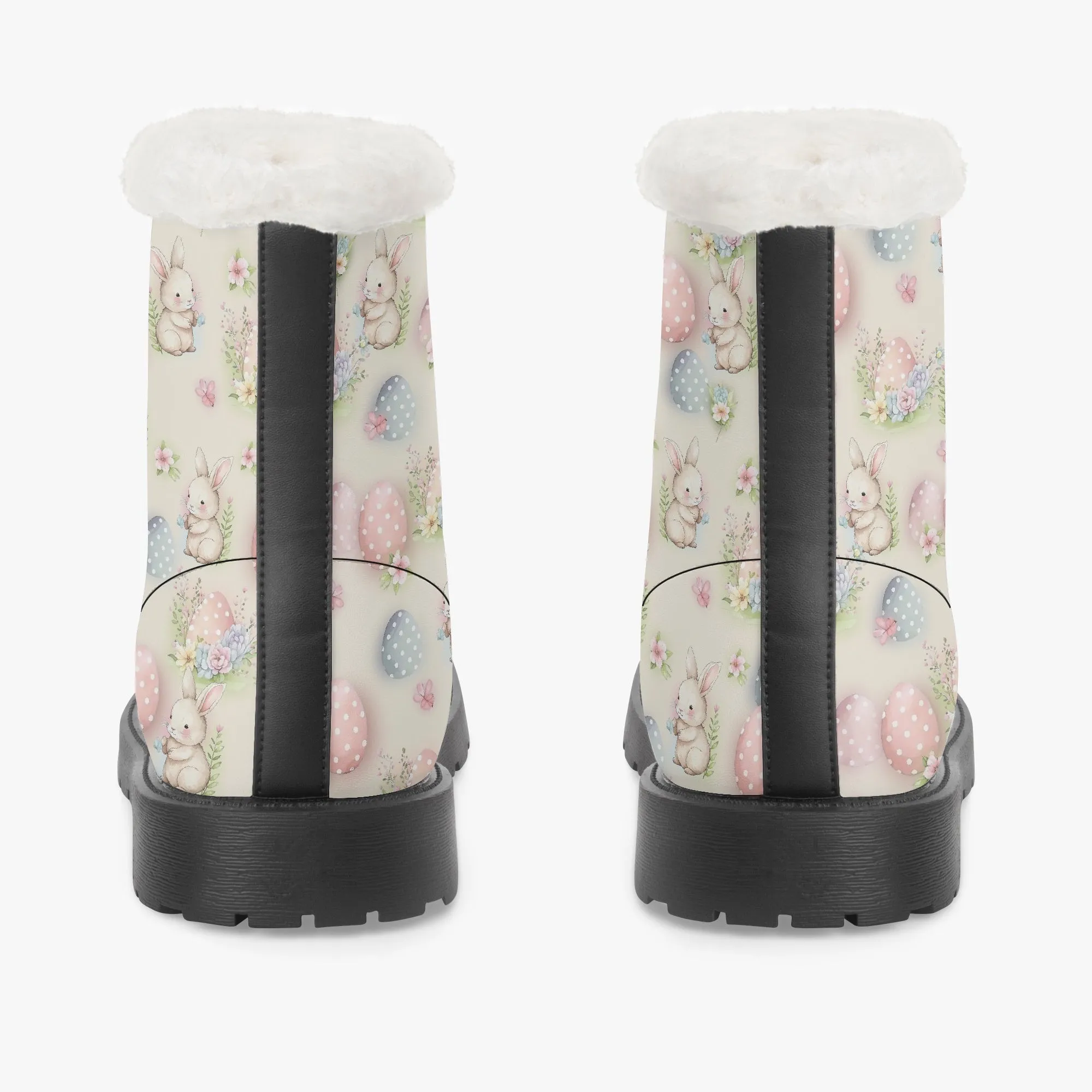 Faux Fur Leather Boots Cute Easter Print