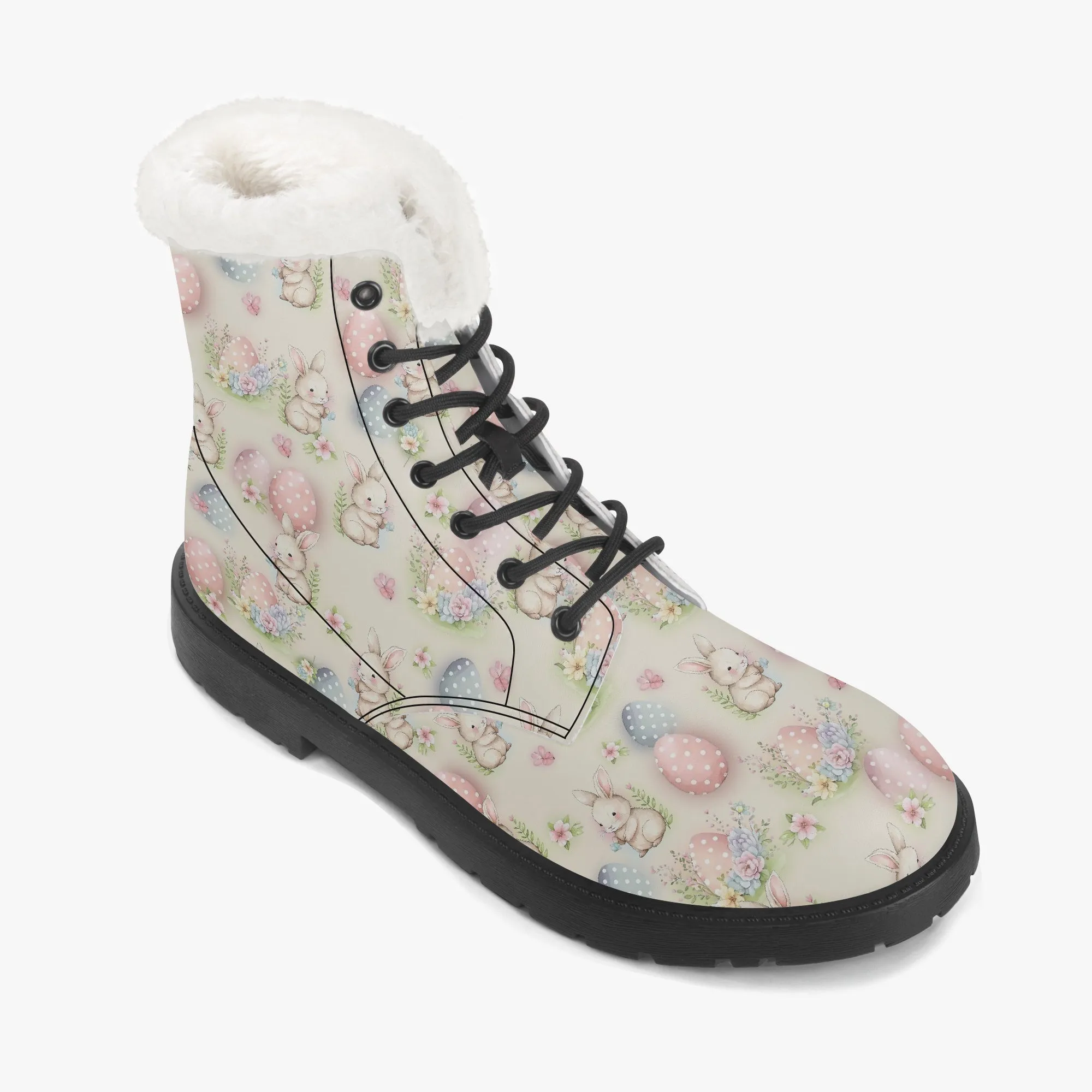 Faux Fur Leather Boots Cute Easter Print