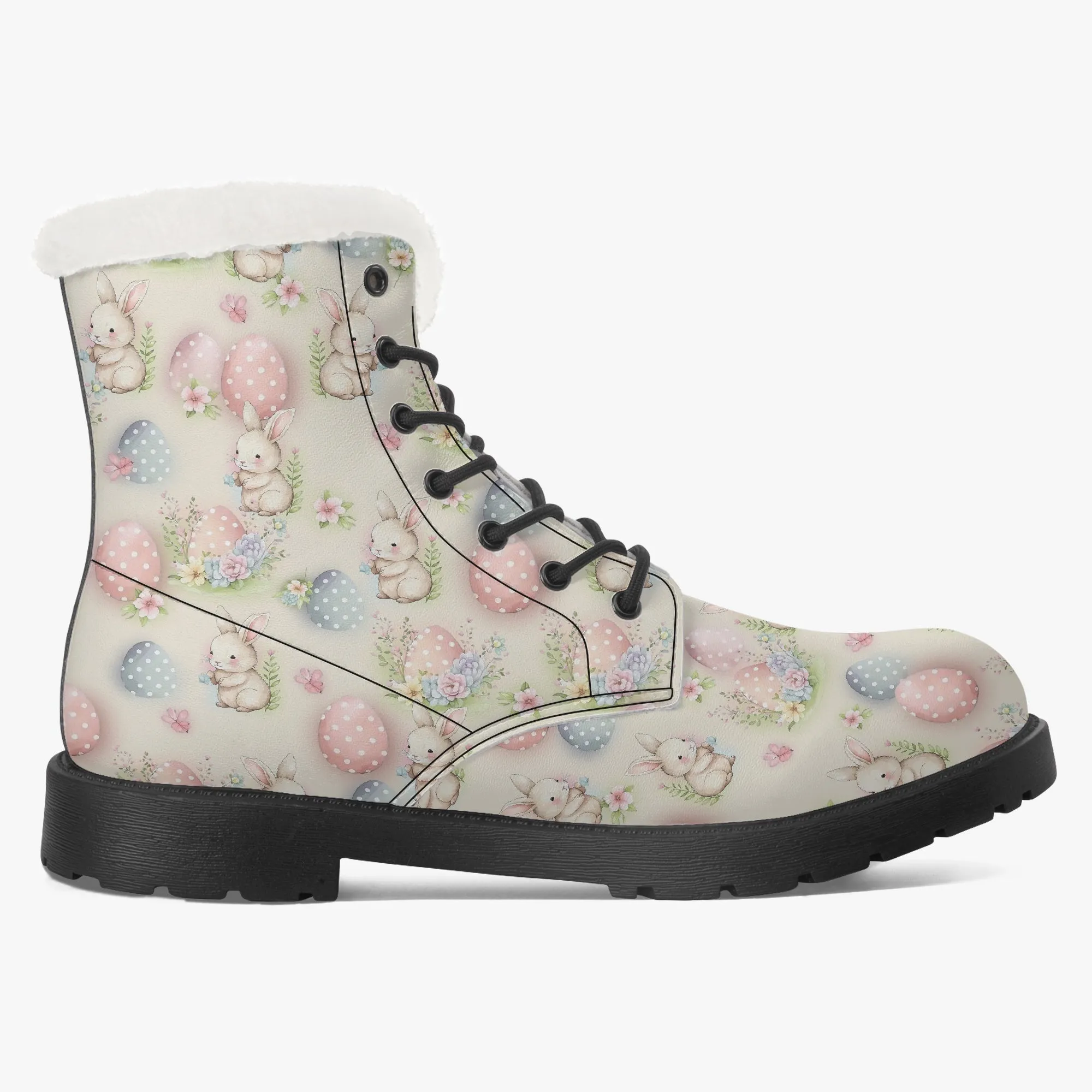Faux Fur Leather Boots Cute Easter Print