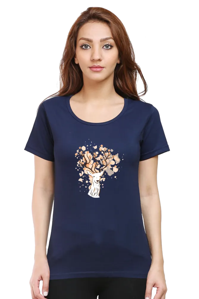 Floral Antlers Printed Scoop Neck T-shirt for women