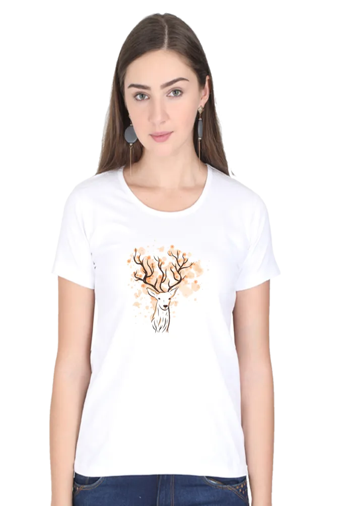 Floral Antlers Printed Scoop Neck T-shirt for women