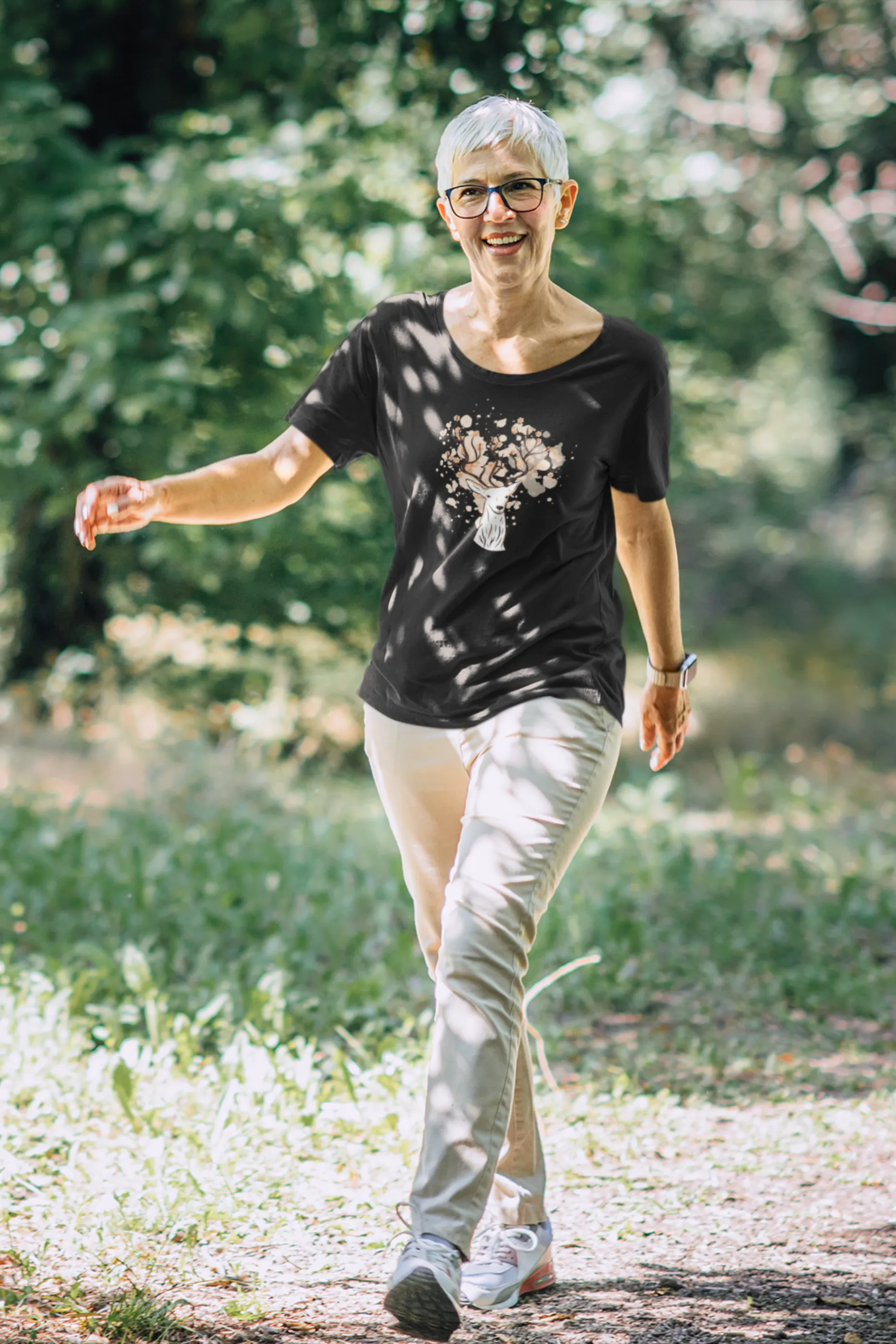 Floral Antlers Printed Scoop Neck T-shirt for women