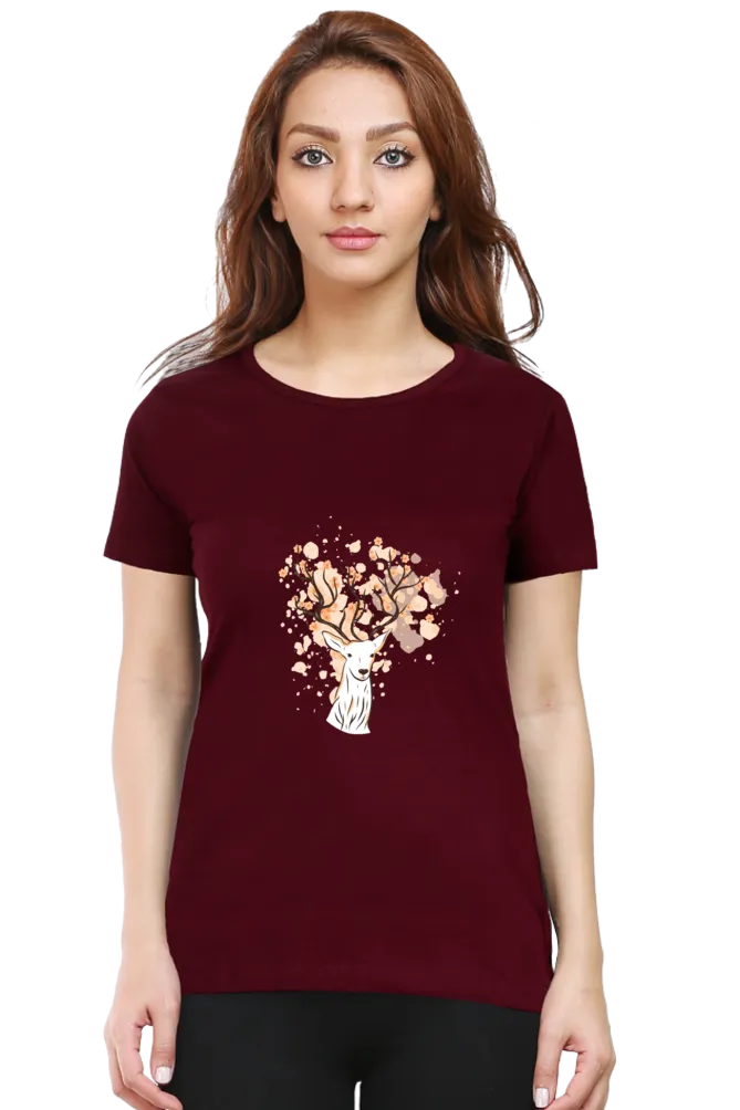 Floral Antlers Printed Scoop Neck T-shirt for women