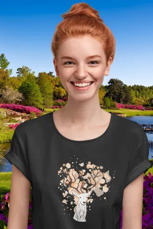 Floral Antlers Printed Scoop Neck T-shirt for women