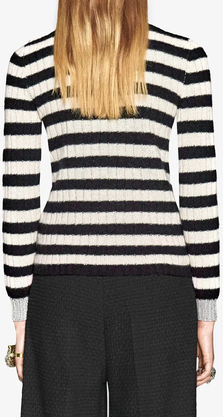 Floral-Embroidered Striped Knit Sweater