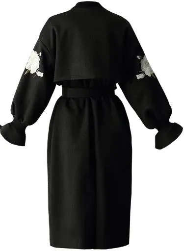 Floral-Embroidered Wrap Coat