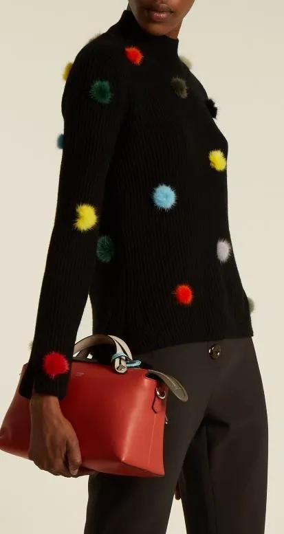 Fur-Pompom High-Neck Sweater