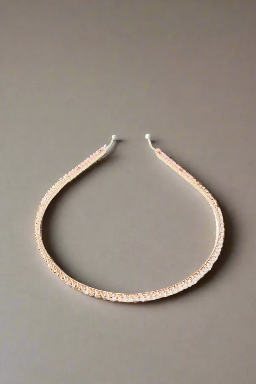 Girls Pink And White Beads Headband