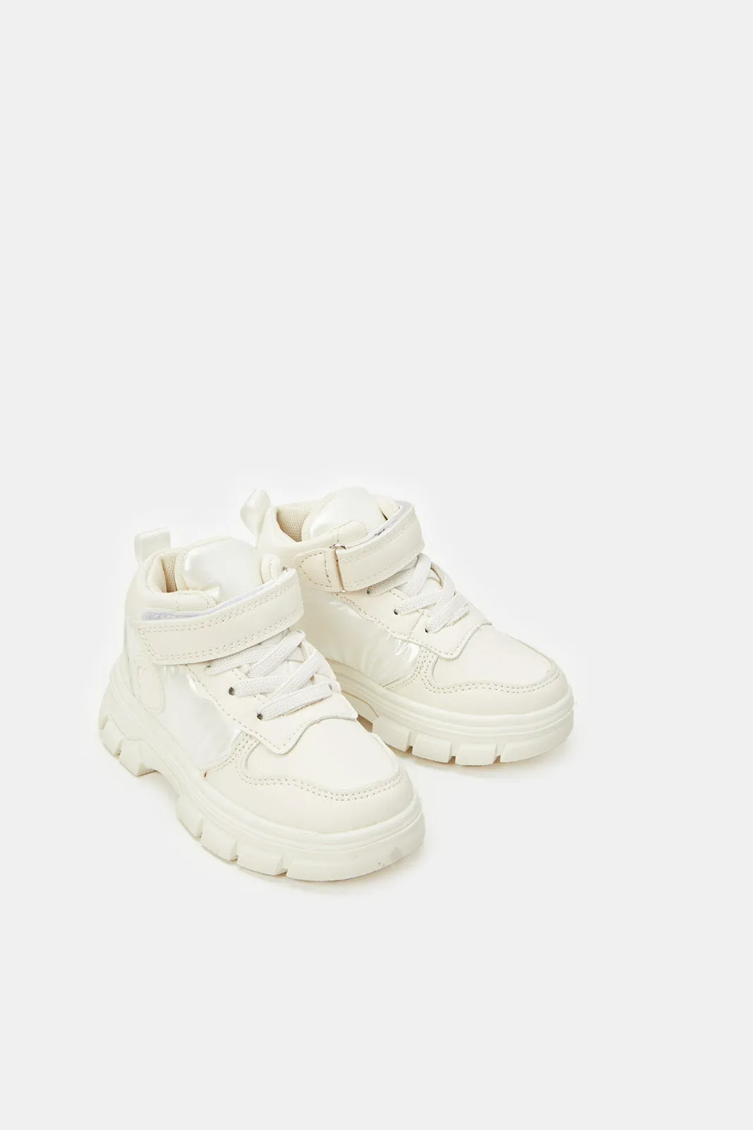 Girls White Velcro Strap High-Top Sneakers
