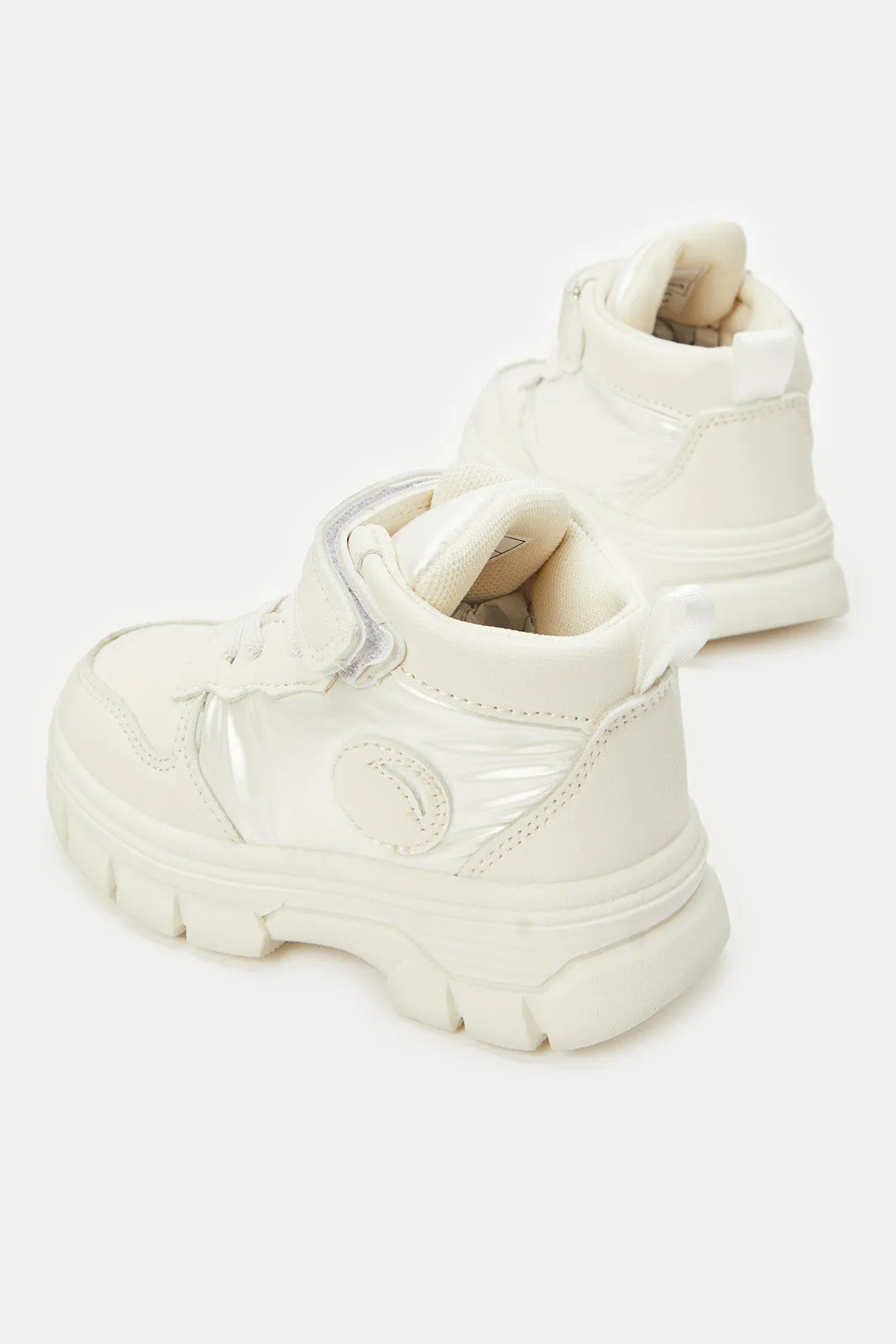 Girls White Velcro Strap High-Top Sneakers