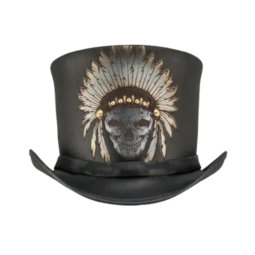 Gothic Skull Leather Top Hat