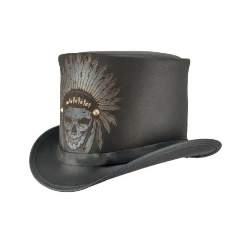 Gothic Skull Leather Top Hat