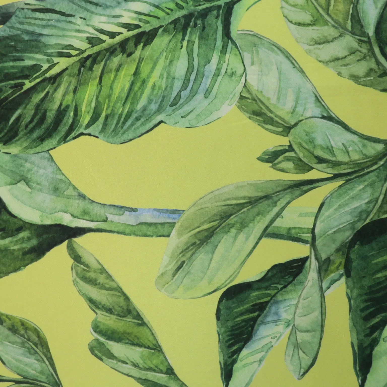 Green Floral on Yellow Background Printed Polyester Mikado Fabric
