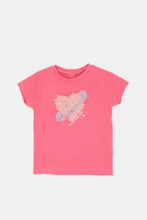 Infant Girls Pink Heart Artwork T-Shirt