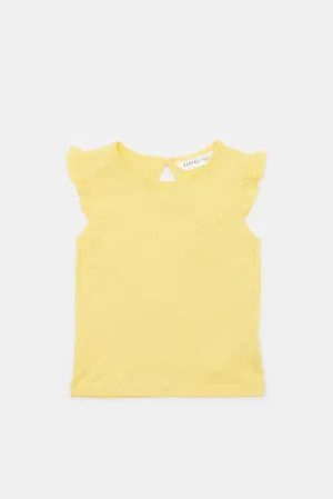 Infant Girls Yellow Schiffli Pocket T-Shirt