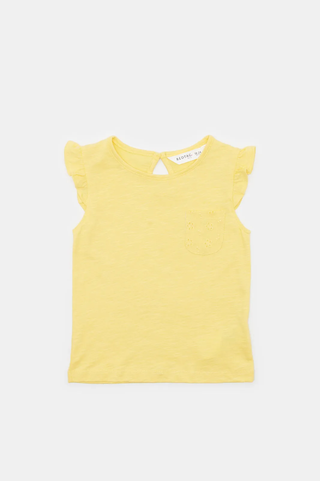 Infant Girls Yellow Schiffli Pocket T-Shirt