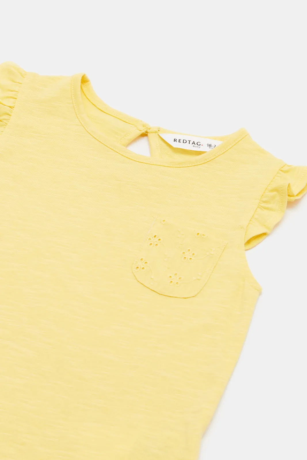 Infant Girls Yellow Schiffli Pocket T-Shirt