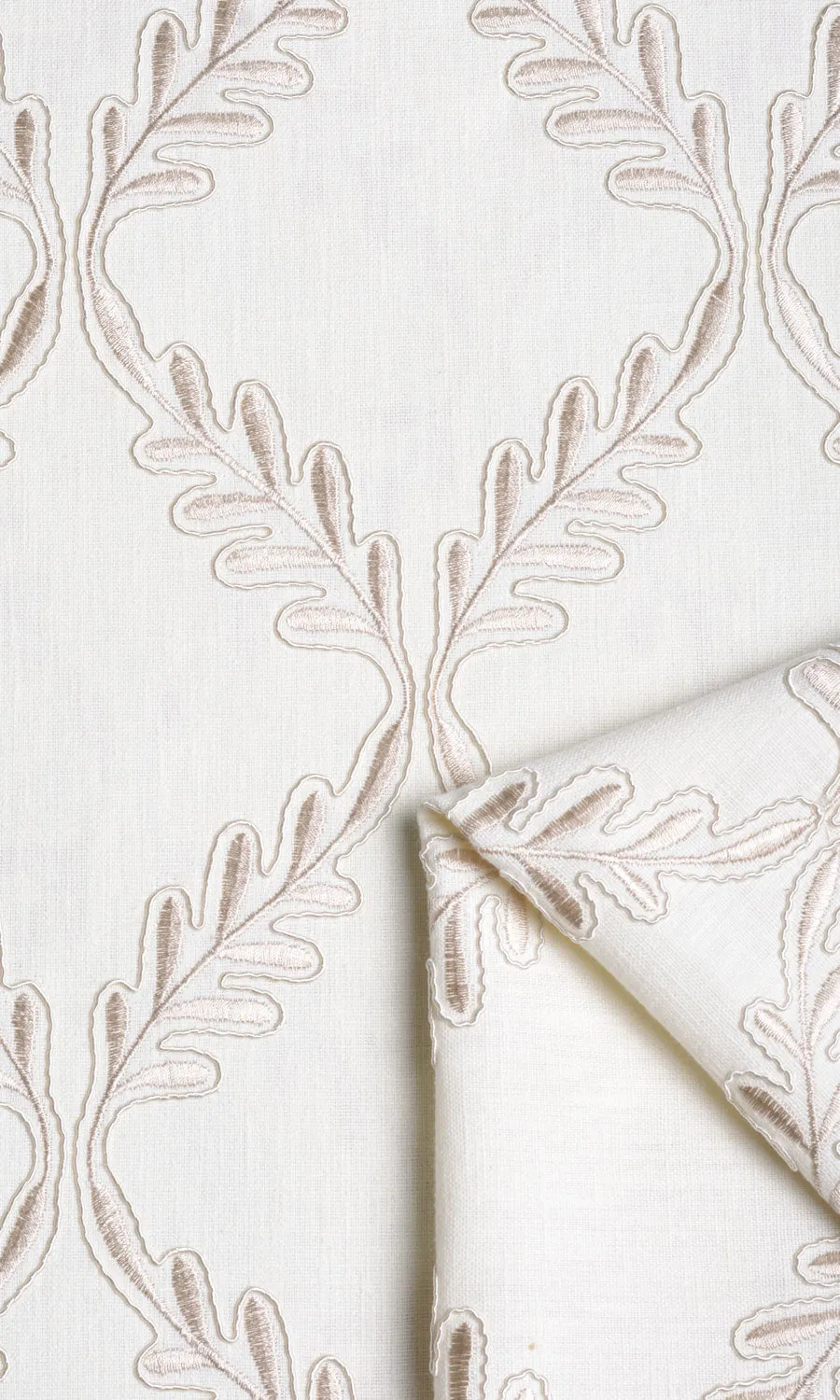'Laurel Wreath' Poly-Linen Embroidered Blinds (White/ Cream)
