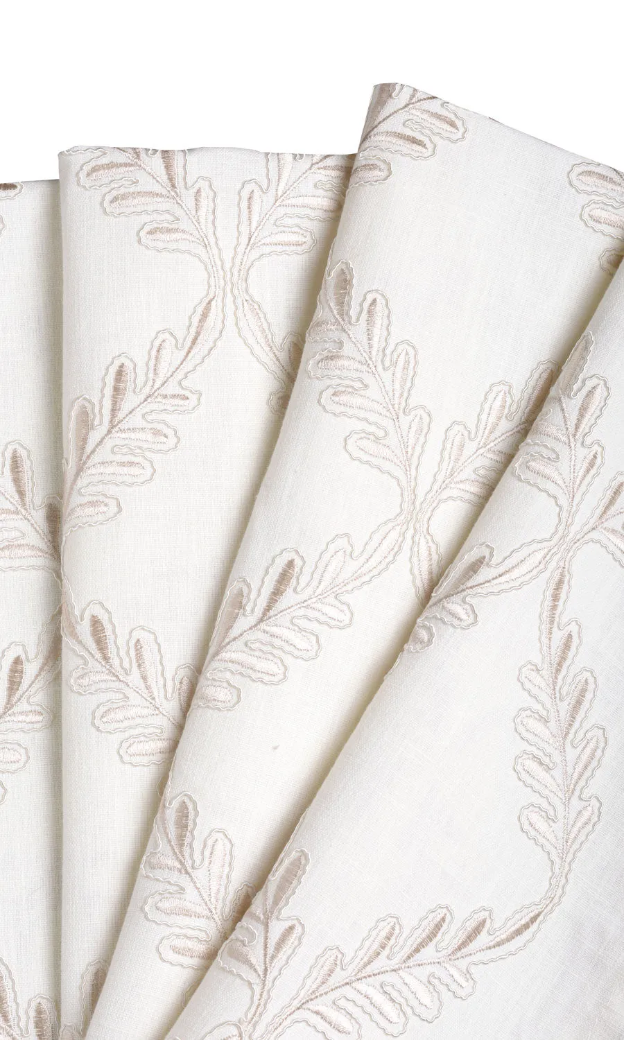 'Laurel Wreath' Poly-Linen Embroidered Blinds (White/ Cream)