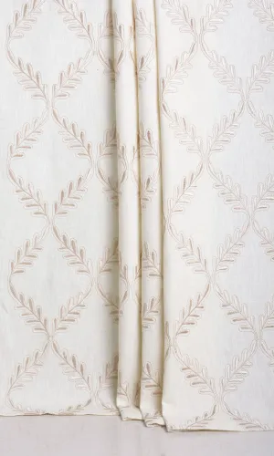 'Laurel Wreath' Poly-Linen Embroidered Blinds (White/ Cream)