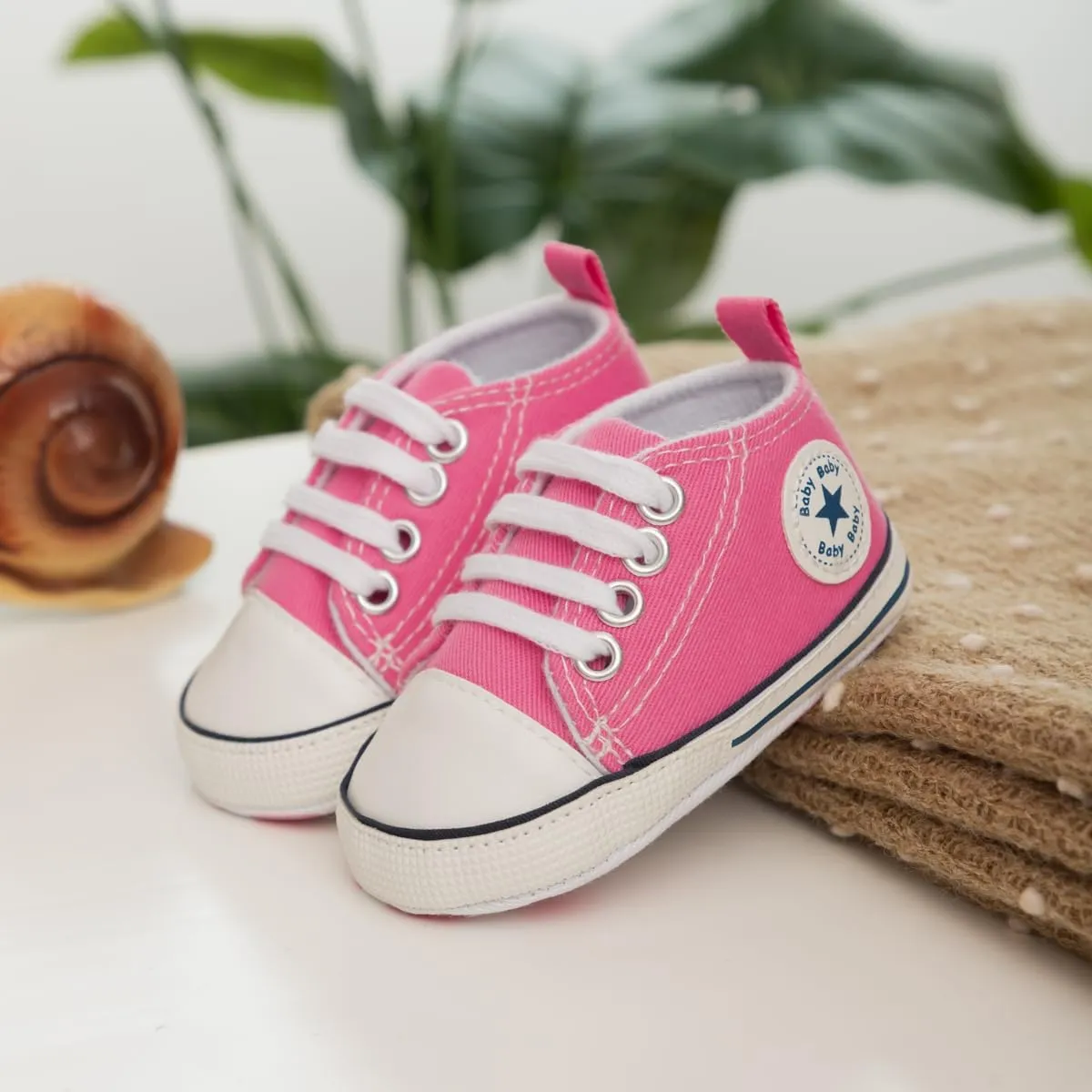 Meckior Baby Girls Boys Canvas Sneakers Soft Sole High-Top Ankle Infant First Walkers Crib Shoes