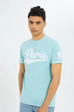 Men Blue T-Shirt With Applique