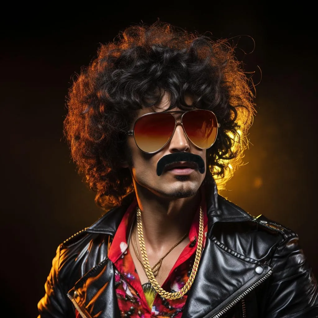 MOVINPE 70's Black Afro Wig for Men Sunglasses Necklace Moustache Disco Wigs for Men Halloween 70s Disco Accessories (Short/Afro/Black)