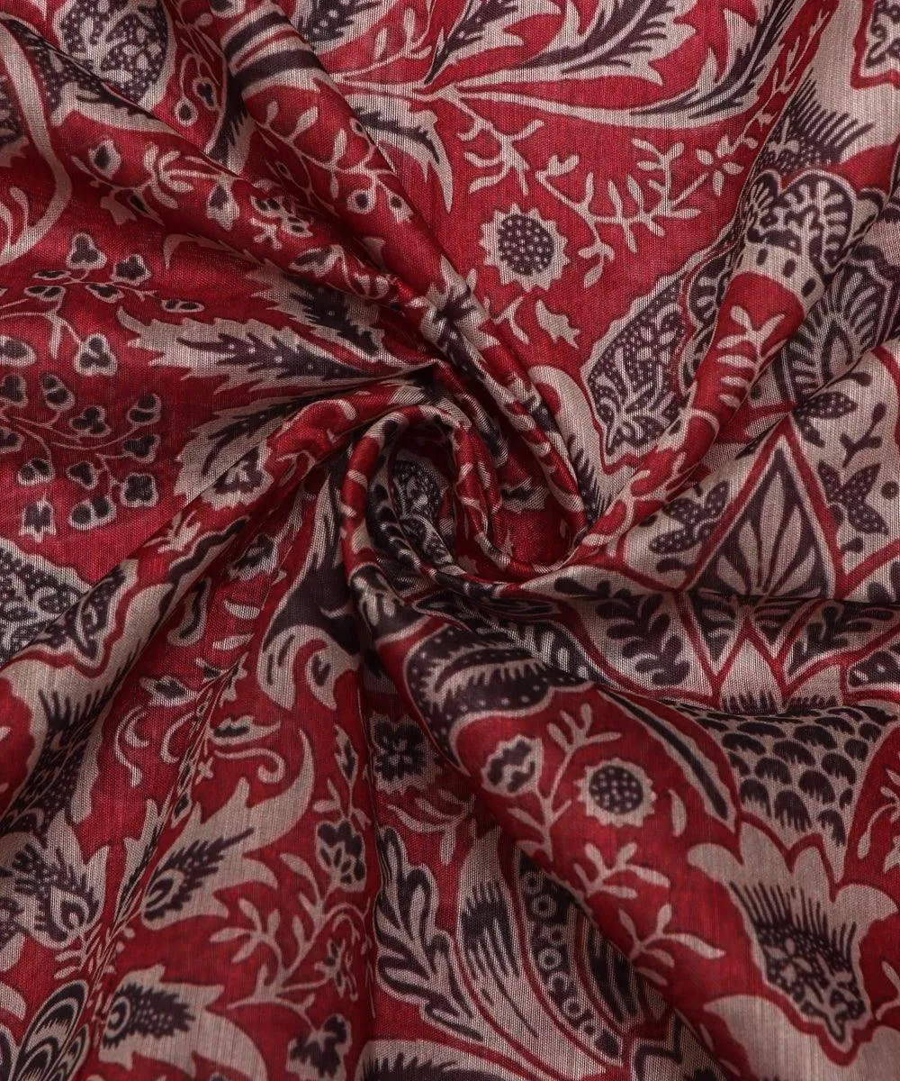 Red Colour Kalamkari Print Chanderi Fabric