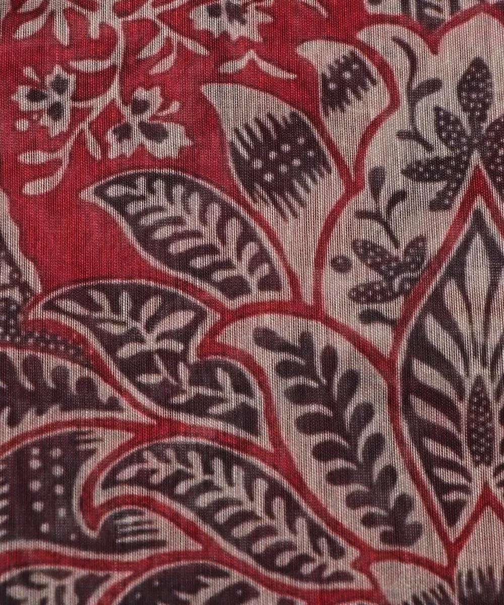 Red Colour Kalamkari Print Chanderi Fabric