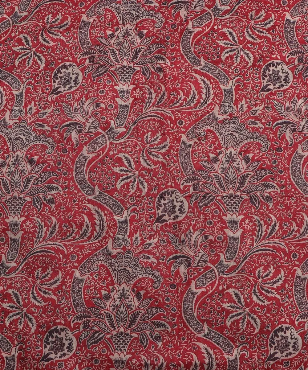Red Colour Kalamkari Print Chanderi Fabric