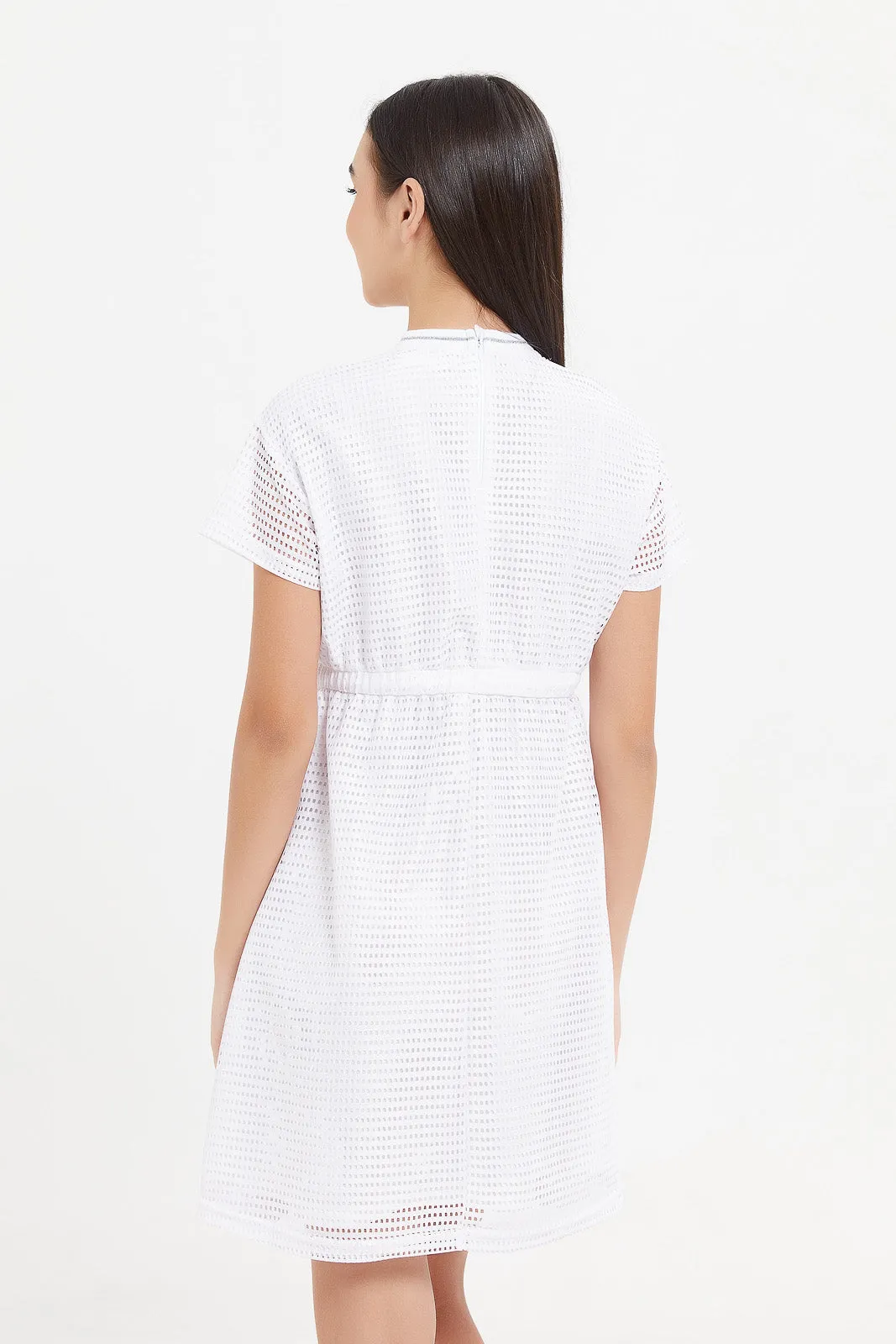 Senior Girls White Mesh Dress