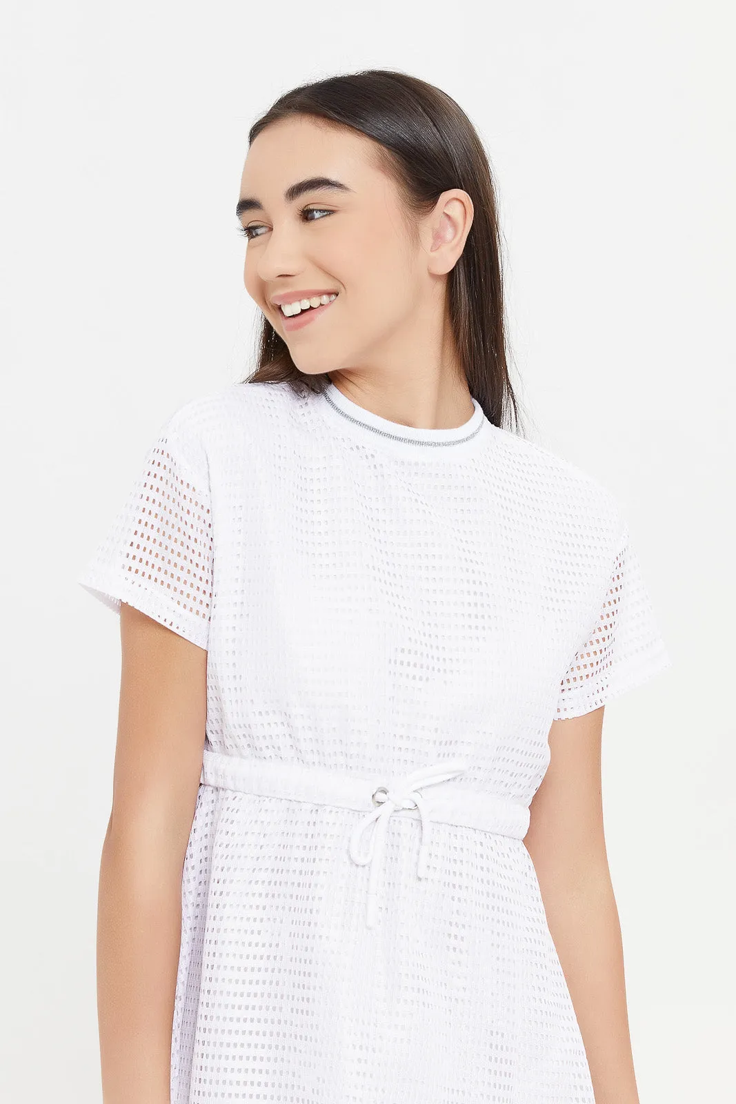Senior Girls White Mesh Dress