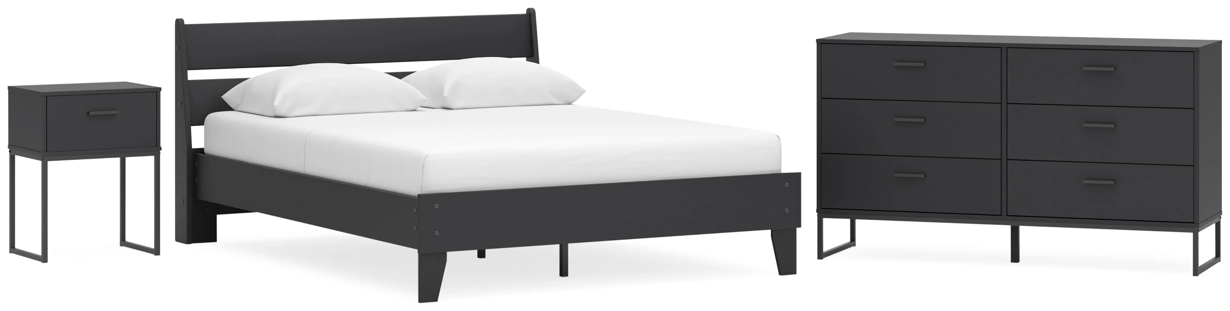 Socalle Queen Panel Platform Bed with Dresser and Nightstand in Black