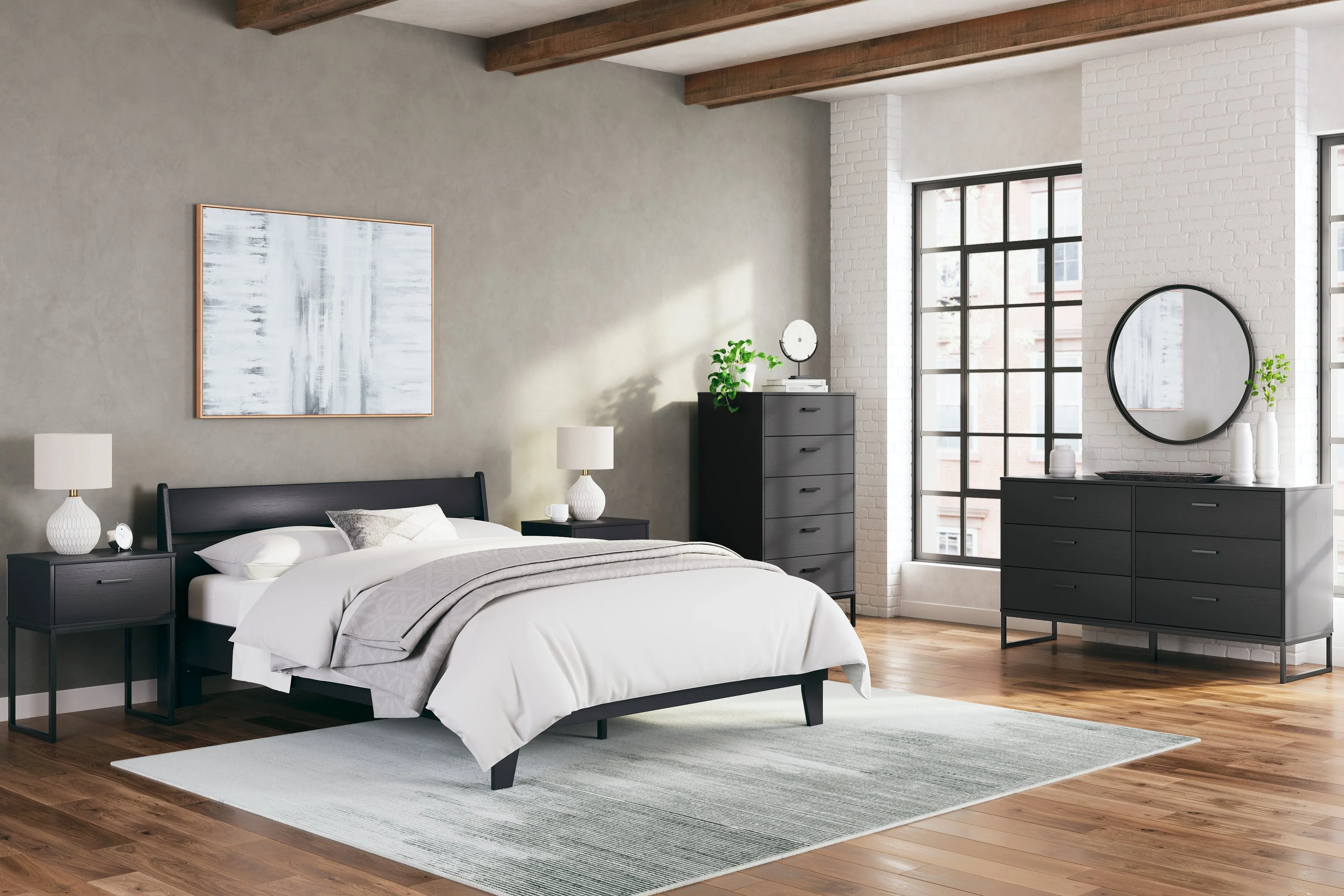 Socalle Queen Panel Platform Bed with Dresser and Nightstand in Black