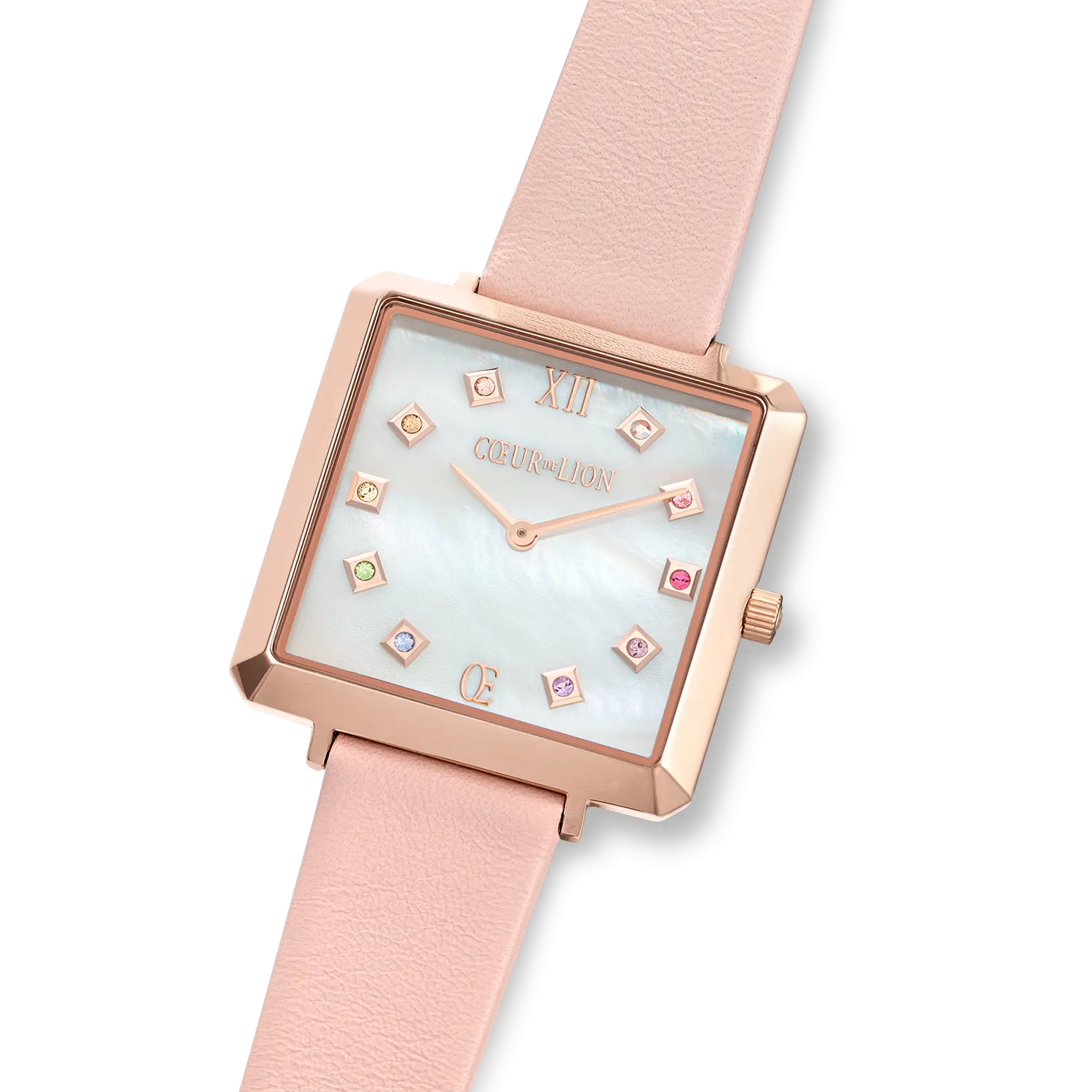 Watch Iconic Square Mother-of-Pearl Rose Gold Bracelet Leather Romantic Pink