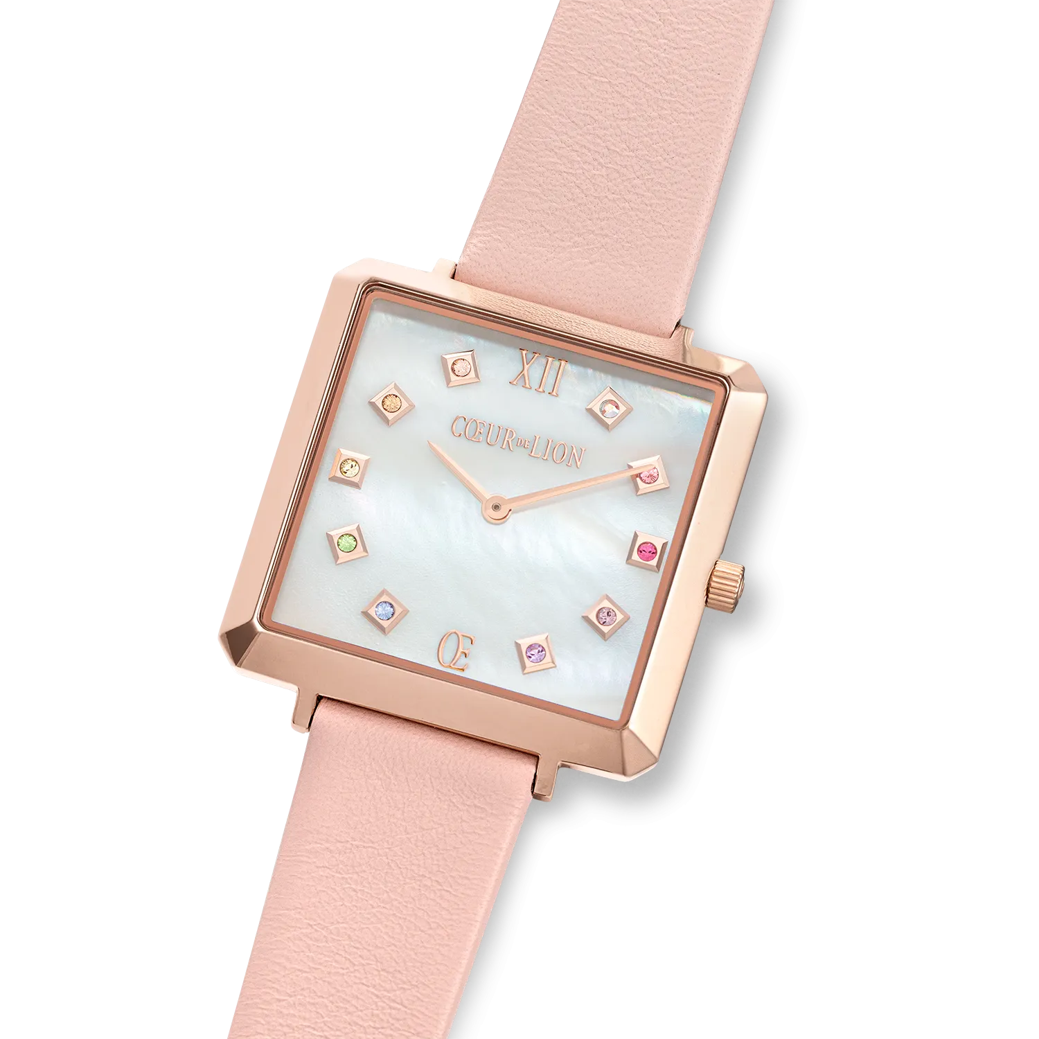 Watch Iconic Square Mother-of-Pearl Rose Gold Bracelet Leather Romantic Pink