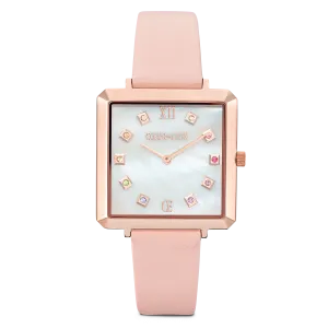 Watch Iconic Square Mother-of-Pearl Rose Gold Bracelet Leather Romantic Pink