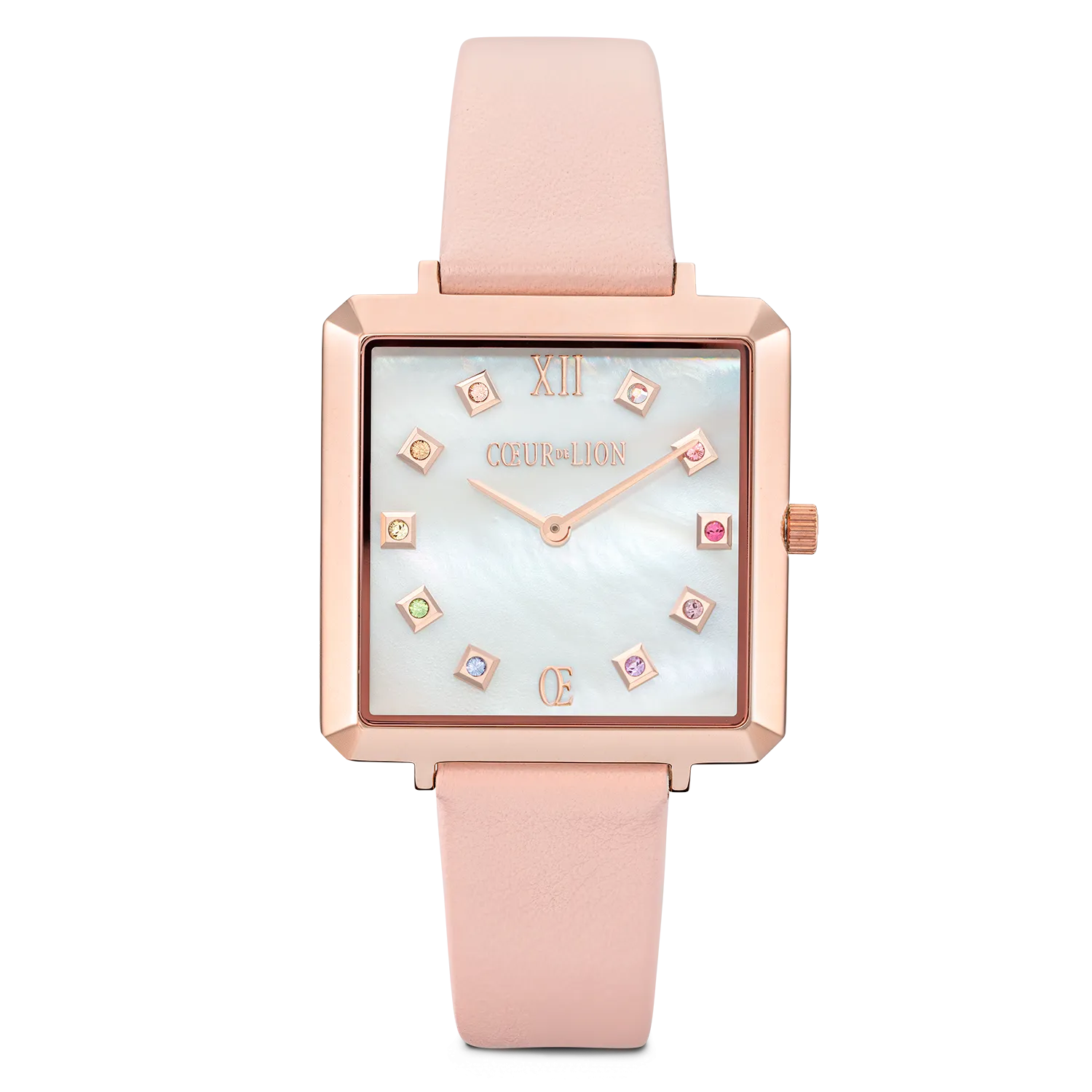 Watch Iconic Square Mother-of-Pearl Rose Gold Bracelet Leather Romantic Pink