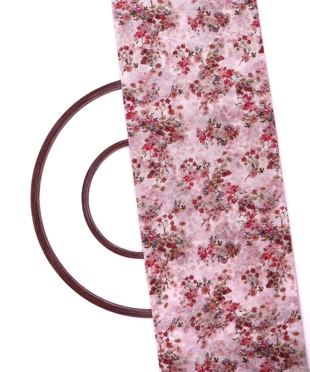White Red Floral Print Viscose Georgette Fabric